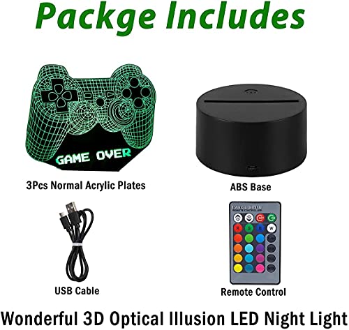 Bparty 3D Video Game Controller Lamp Night Light 3D Illusion Game On Lamp For Kids, 7 Colors Changing With Remote, Kids Bedroom Decor Perfect Christmas Birthday Gifts For Boys Girls #TOP5