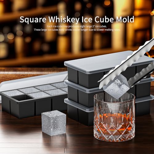 Image of Large Ice Cube Molds 1Pack, HANCELANT Big Square Ice Cube Mold for Cocktail, 2Inch Huge Silicone Ice Cube Tray for Whisky, Stackable, Easy Release