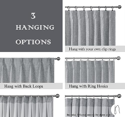 Central Park Pinch Pleated Full Blackout Curtain Panels Linen Texture Thermal Insulated Window Treatment Sets with Back Tab for Farmhouse Living Room Bedroom Drape with Hooks, 40"x95"x2, Dark Grey by Central Park - Image 3