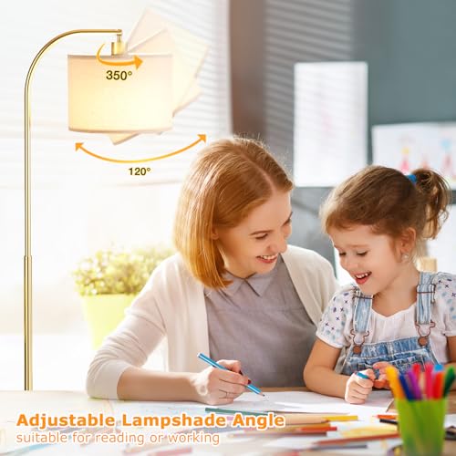 Ambimall Arc Floor Lamp with Remote and Stepless Dimmable Bulb, Colors Temperature & Brightness Adjustable, Gold Floor Lamps for Living Room（Deep Beige Shade & Gold Pole） by Ambimall - Used condition - Image 7