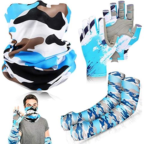 5 Stück Angelhandschuhe Sonnenschutz Kit enthalten Camouflage UV Schutz Handschuhe Fingerlose Kühlung Arm Sleeves Neck Gaiter Face Cover Cover