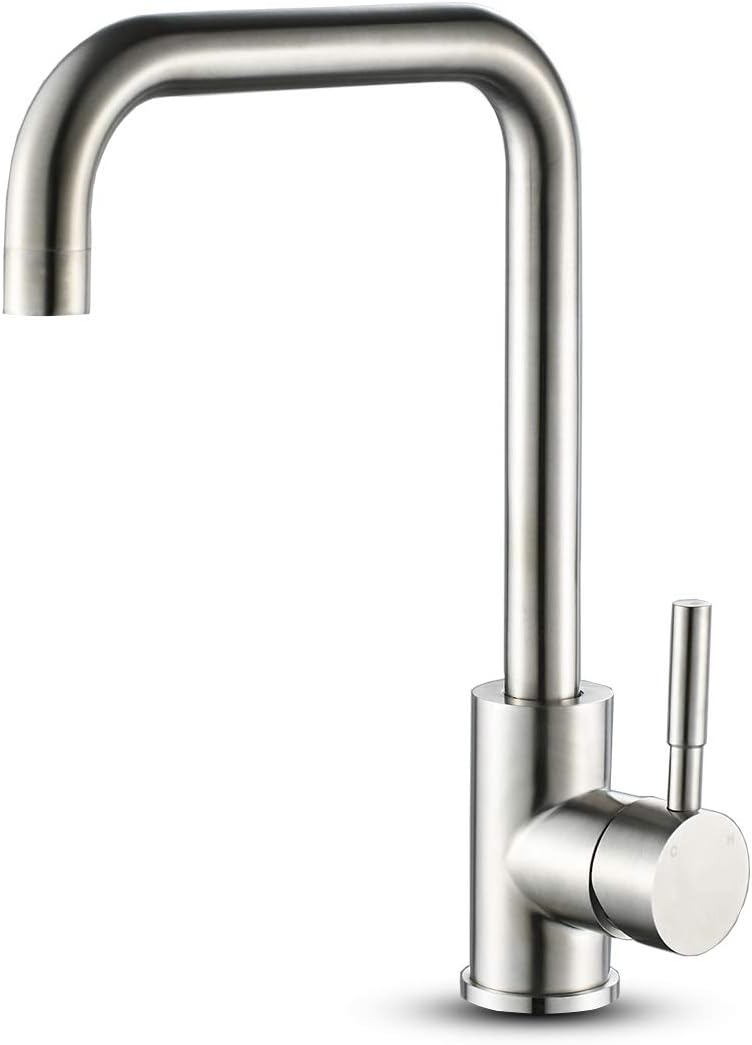 ROVOGO 304 Stainless Steel Kitchen Sink Faucet, Single Handle Single Hole Bar/Prep Faucet with High Arc Spout, Hot and Cold Water Mixer Tap Basic Kitchen Faucet