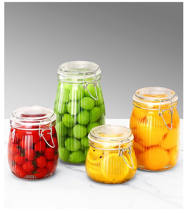 Image of ginoya brothers Airtight Glass jar with lid Storage Containers,Glass Canister, Mason Jars, Small Striped Clip Fastening Jar for Kitchen Canning, Overnight Oats, Pickle, Spice. (6, 500 ML)
