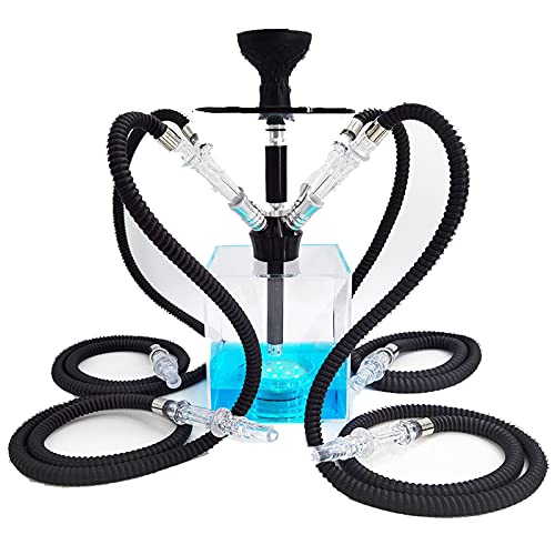 SHENGDASI Hookah Hookah Set 4 Schläuche, Moderne Acryl Shisha mit buntem LED-Licht Lederschlauch, Hookah Spitzen, für…