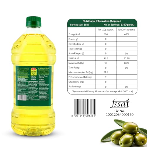 Image of Del Monte Light Olive Oil PET, 2L | Ideal for Everyday Indian Cooking - Deep Frying, Curries, Roasting & Sauteing, High MUFA & Rich in Antioxidants