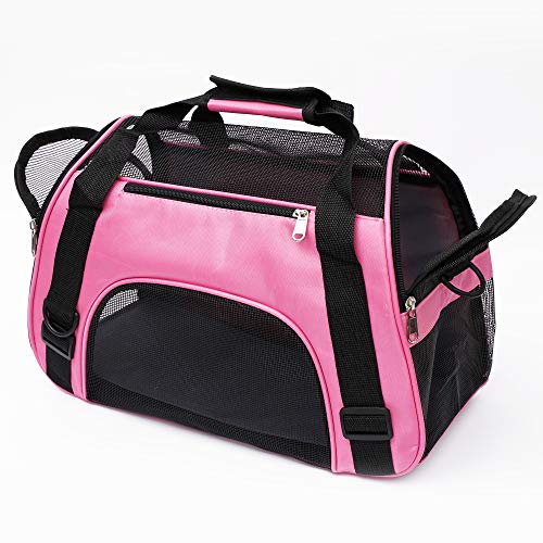 MuchL Cat Carrier Airline Approved Pet Carrier Soft Sided Comfort Pet Travel Carrier for Kitty Cats Puppy Small Animals Portable Foldable Pet Travel Bag with 4-Windows Design 211(Small Size) (Pink) - Thumbnail 4