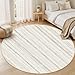Nakagishi Round Rug Boho Area Rugs: 5x5 Washable Large Circle Neutral Soft Stain Resistant Non-Slip Carpet for Women Aged 25-45 Farmhouse Decor Enthusiasts - Living Room Bedroom Dining Room Nursery