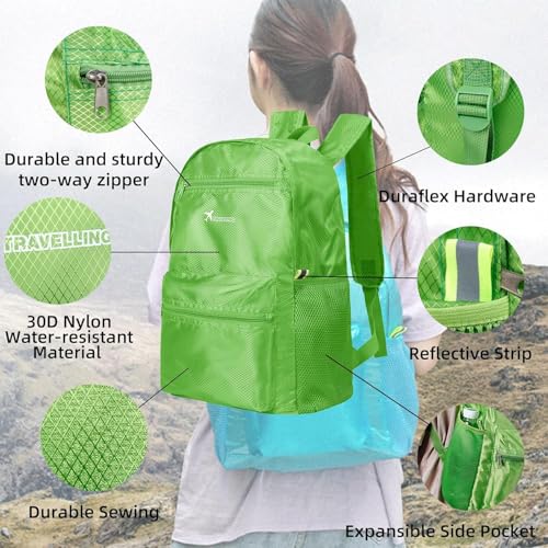 Mochila plegable ultraligera resistente al agua verde miniatura 5