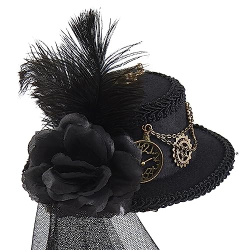 LFRXION Steampunk Top Hat, Steampunk Hats For Women, Black Hat with Veil, Gothic Hats for Time Traveler (Black)