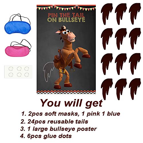 Six Party S-PARTY Toy Inspired Story Party Supplies, Pin The Tail On Bullseye Party Game Large Poster 24Pcs Reusable Tails Sticker For Kids Boys Birthday Party thumb #2