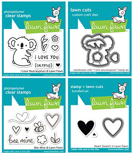 Lawn Fawn - Koala I Love You(Calyptus), Bee Mine And Heart Swatch - Love Themed Mini Clear Stamps And Dies - 4 Items #TOP16