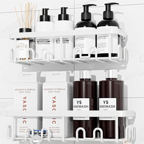 YASONIC Shower Caddy Adhesive 100% Rustproof Shower Organizer Large Capacity Shower Shelves for Inside Shower No Drill Shower Storage for Home (2 Pack White)