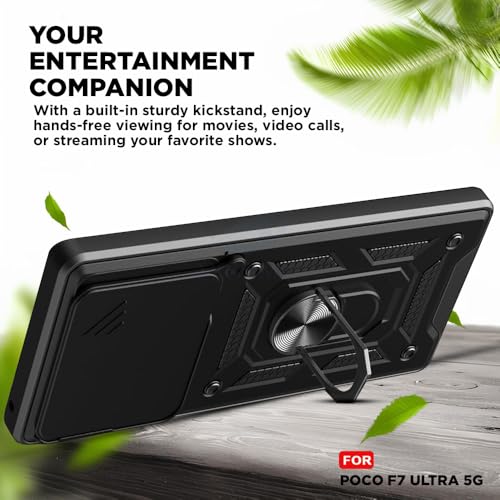 Image of Luxe Back Cover for Poco F7 Ultra 5G | D10 Tough Armor | Sliding Camera Shield | 360 Protection | Kickstand Ring Holder | Military-Grade Shockproof Bumper