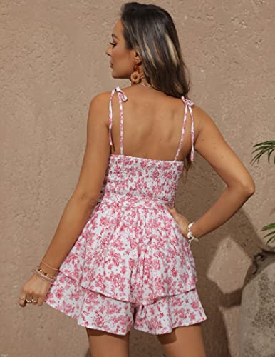 Zexxxy Women's Cute Romper Summer Vacation Jumpsuits Printed Off Shoulder Rompers Pink Floral L #TOP3