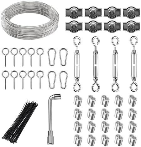45m Φ2mm Wire rope kit,Ruesious With steel wire tensioner Make Garden wire kit for climbing plants,fence wire,catenary wire kit,Wire Fence Roll Kit,wire trellis kit,hanging outdoor lights...