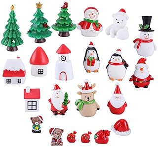 Feelfly 22 PCS Christmas Figurines Miniatures Kit, Christmas Micro Landscape Mini Resin Ornaments Set for DIY Fairy Garden Accessories Dollhouse Decoration Desktop Christmas Decoration (#B)