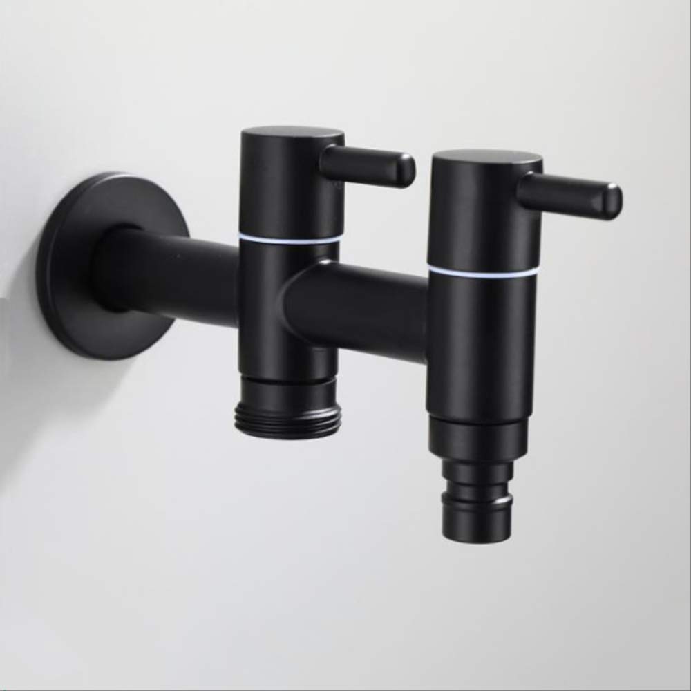 ZYCHSJXA 304 Stainless Steel Black Washing Machine Faucet 1in 2 Out Double Bibcock Outdoor Garden Mop Tap C