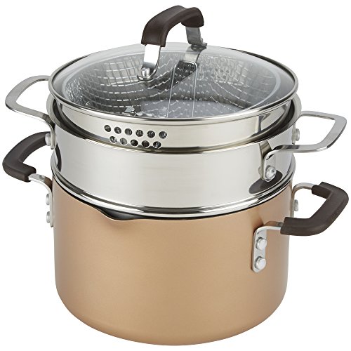 Emeril Lagasse Nonstick 4-Quart Multi-Cooker Saucepot with Fryer and Steamer Attachments, Copper