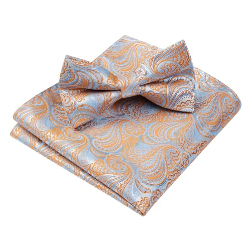 Image of HISDERN Bow Ties for Men Paisley Floral Pre-tied Bowtie Pocket Square Set Men's Formal Bow Ties Wedding Party