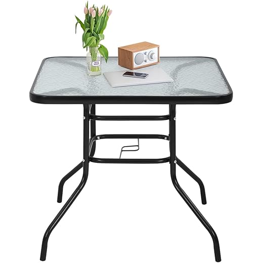 Outdoor Dining Table 32in Square Glass Metal