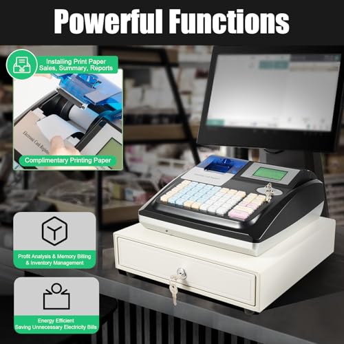 Image of Cash Register with Dual Display, Thermal Printing POS System for Retail Store, 1000 PLU Lookups 200 Dept 50 Clerks, Reporting Function Cash & Coin Drawer, Removable Slot & Anti-Slip Feet (B0GBVWKZ5W)