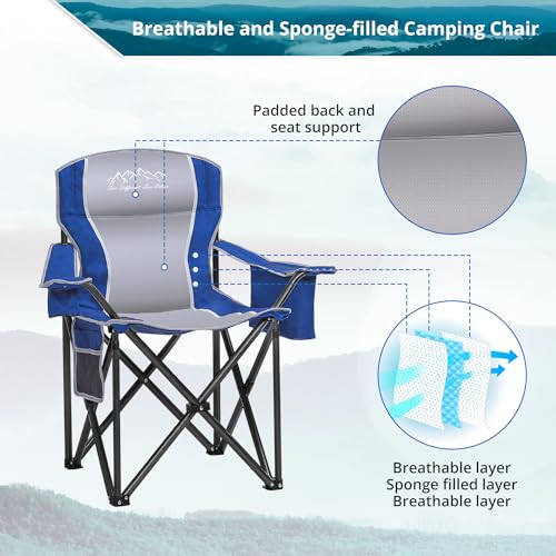SAILARY 2PCS Folding Camping Chair, Heavy Duty Portable Lawn Chairs with Cooler Bag, Side Pocket & Cup Holder, Folding Chairs for Outside Support 450lbs Blue の商品画像 5