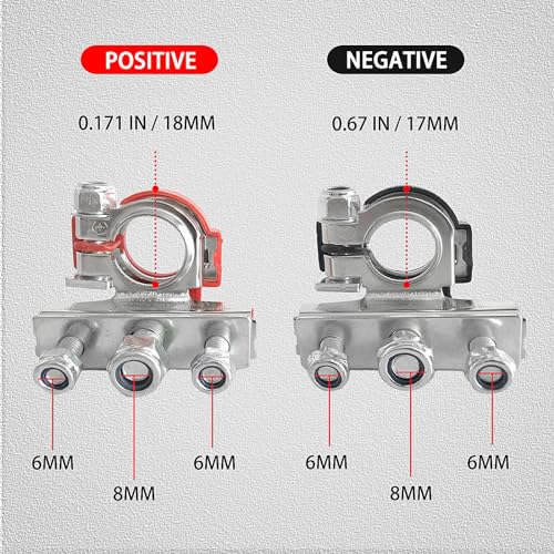 2 Stück Batterieklemmen 3-fach Steckverbinder, Batterie Polklemmen Terminal Clamp Klemmen 12V PKW Batterieklemme Positiv Negativ für Auto Van Wohnwagen Boot