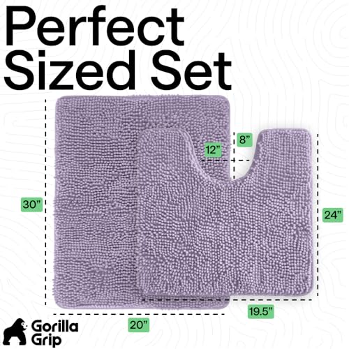 Image of GORILLA GRIP Bathroom Rug Sets, Soft Chenille 2 Piece Area Rugs Set, Toilet Base Mat and 30x20 Carpet, Absorbent Microfiber Washable Mats Dry Quickly, Home Decor and Bath Room Accessories, Lt Purple