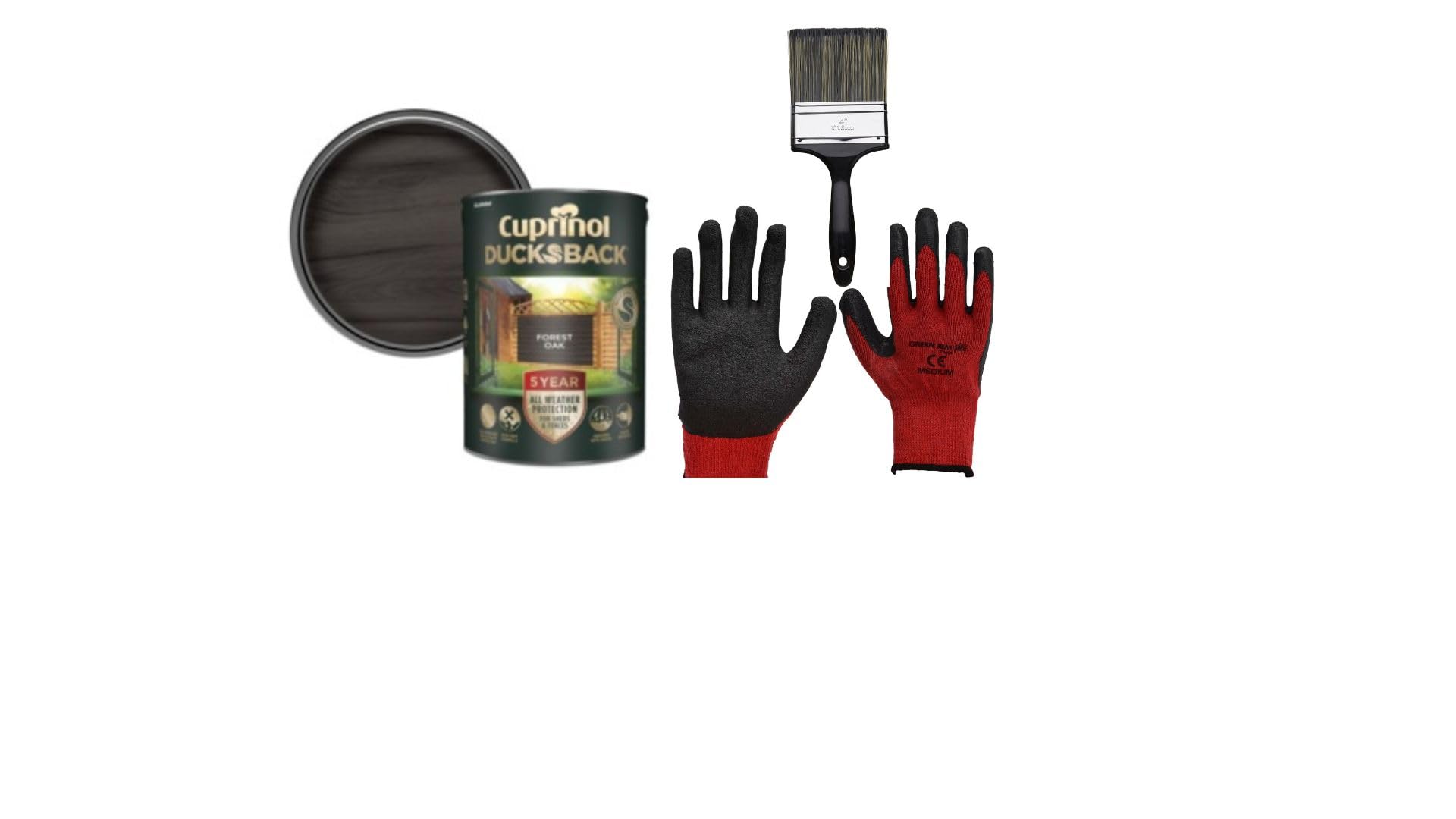 FAB INT PRODUCTS Cuprinol Ducksback 5 Year Waterproof for Sheds and Fences, 5L, Include Glove L, 4"Brush, (Forest Oak)