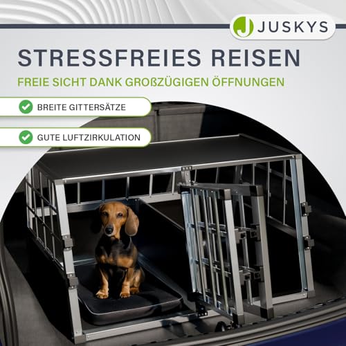 Juskys Alu Hundetransportbox L-X - 89x70x51 cm - Auto Hundebox robust & pflegeleicht - Gittertüren verschließbar - Aluminium Reisebox für Hunde