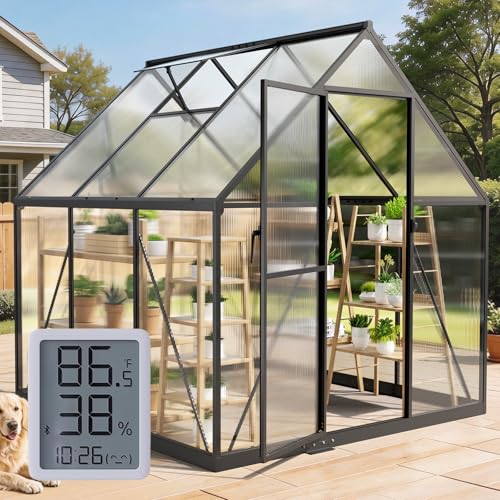 6x6 FT Walk in Greenhouse with Hygrometer, Windproof Warm Plant Green House
