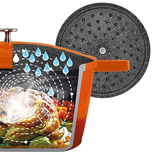 Foto von STONELINE Cocotte Bräter Induktion mit Deckel 28 cm, 4,2 L, Topf Antihaft Beschichtung mit echten Steinpartikeln, Bratentopf Schmortopf für alle Herdarten und Backofengeeignet, Farbe: Ofenrot