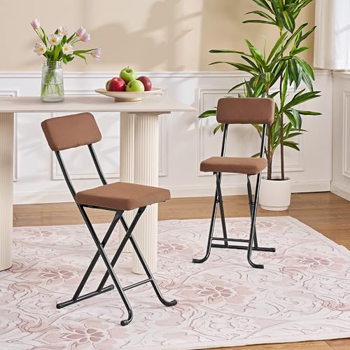 VECELO 折りたたみチェア ファブリック パイプ椅子 [2脚セット] 四角 方形 折り畳み 背もたれ 軽量 持ち運び 完成品 組立不要 座面高48cm 耐荷重100kg ブラウン [2]