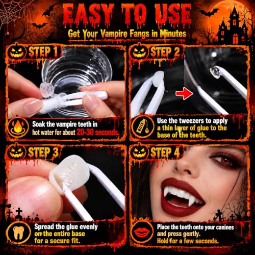 Vampire Teeth Fake Fangs Kit Halloween Cosplay, 4 Pairs Resin Vampire Fangs - image 5
