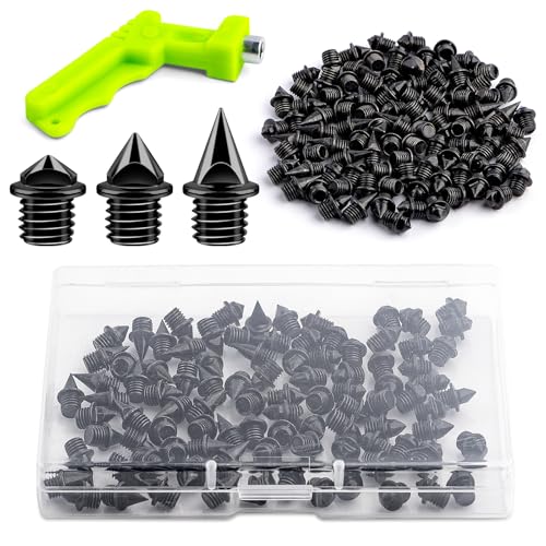 96pcs Track Spikes, 32pcs 1/4in + 32pcs 3/16in + 32pcs 1/8in Alloy Steel Track and Cross Country Spikes Golf Shoe Spike with Wrench, Replacement Spike for Sprint Sports Short Running Shoes