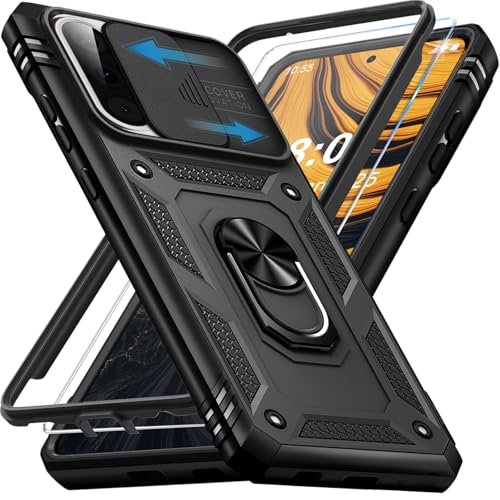 Giyer Panzerhülle für Samsung Galaxy A37 5G Hülle mit Schutzfolie Handyhülle A37 5G Case mit Kameraschutz 360 Metall Ring Ständer Stoßfest Schutzhülle für Samsung A37 5G Cover Tasche (Schwarz)
