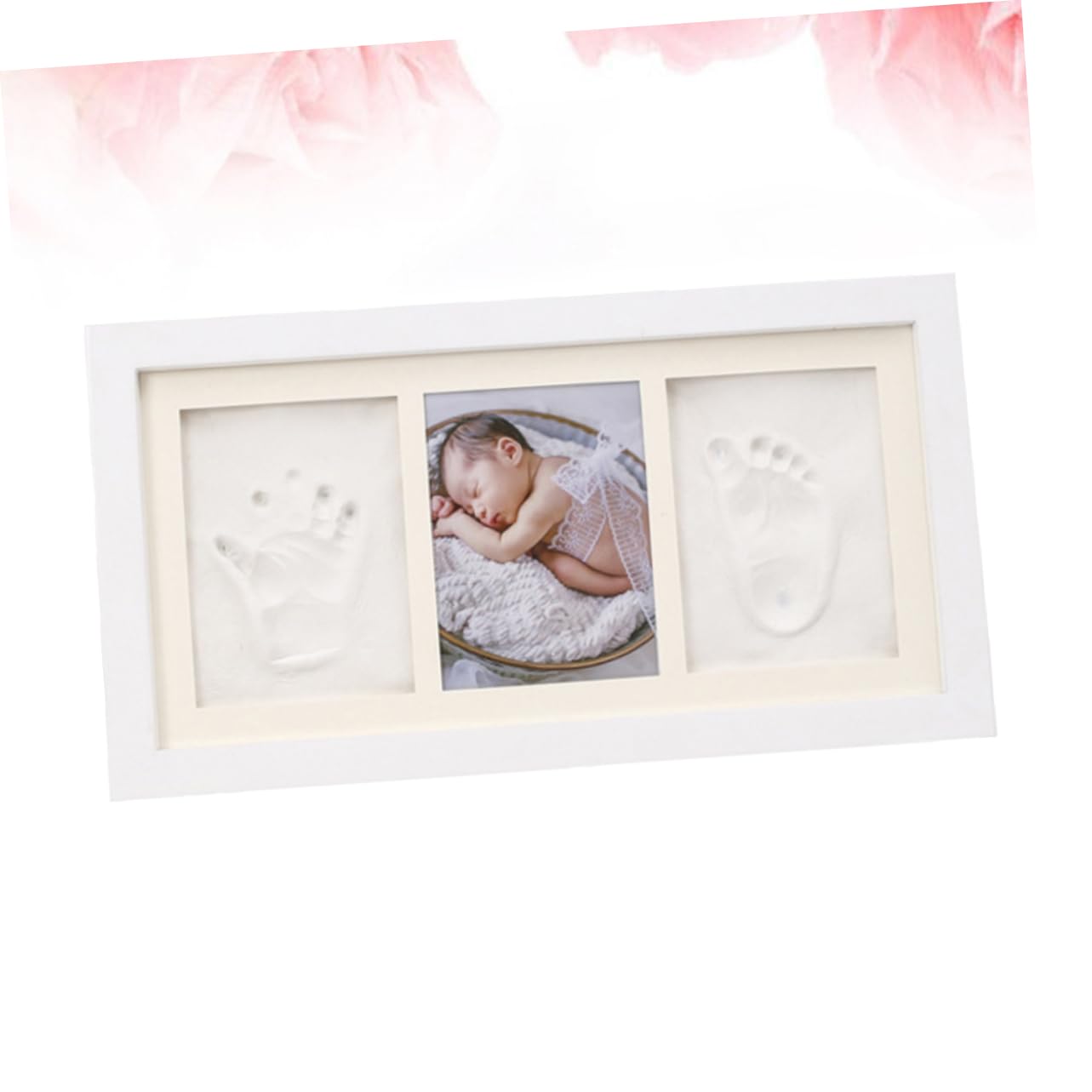 Toyvian Cornice Portafoto Legno Bianco per Impronte Mani e Piedi, Tampone Bianco Decorazione da Tavolo, del Ragazzo Ragazza per Salotto