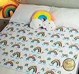 Bedwetz® Töpfchen Ausbildung Bett Unterlage | Wásserdicht Matratzenschoner | Bettnässen Blätter | für Doppel Familienbetten | rutschfest Matte Mit Seitlichen stecken | Regenbogen