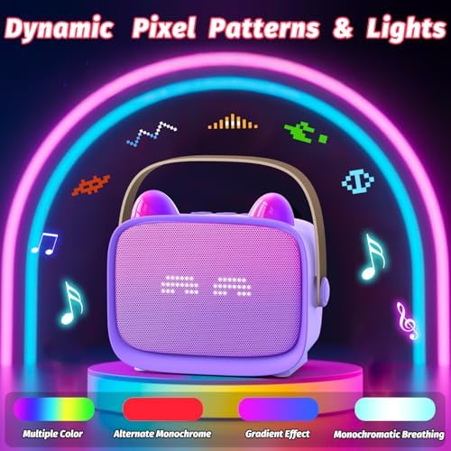 Mini Karaoke Machine Toys Gifts, Kids Portable Bluetooth Speaker with 2 Wireless Microphone and LED, Christmas Birthday Gift Idea for Girls Boys 3-12 + Year Old, Noisemaker Toys for Party (Purple) - 3