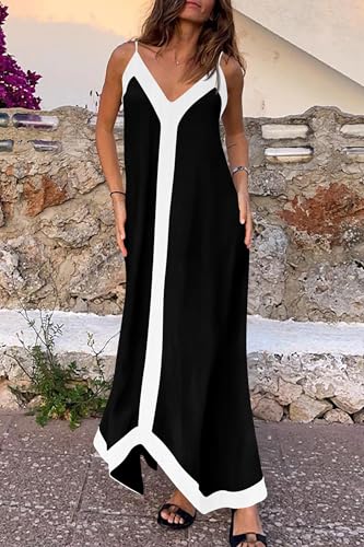 Prettygarden Women'S 2024 Elegant Summer Dress V Neck Spaghetti Strap Flowy Maxi Cocktail Party Dresses thumb #4