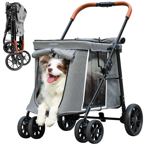AOPEC Medium Dog Stroller Foldable 70 lbs Gray