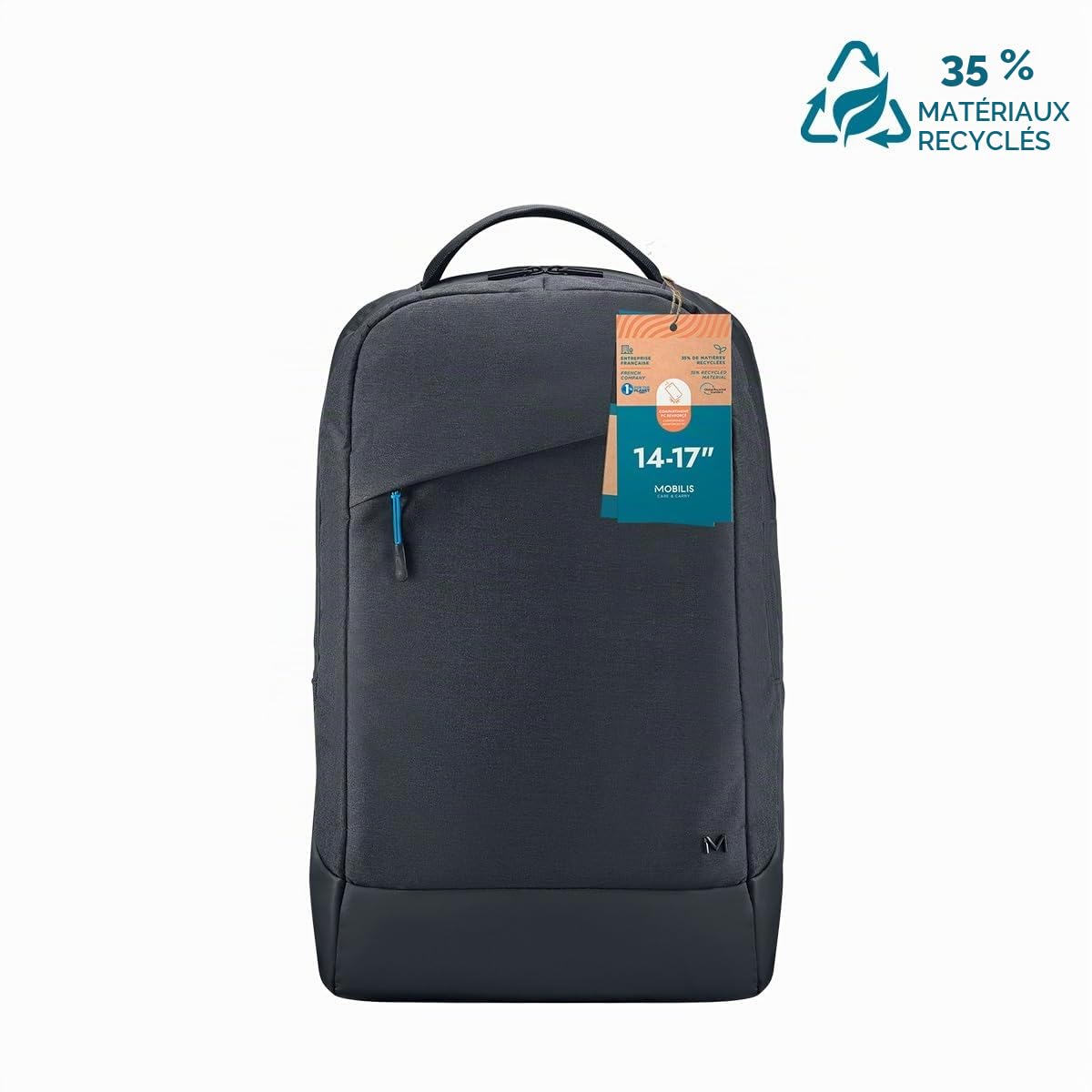 MOBILIS Sac à Dos pour Ordinateur Portable 14-17" PC 15.6", Fabriqué de Matériaux Recyclés Certifiés GRS, Matière Étanche, Fond Renforcé, Bretelles Ergonomiques, Grande Capacité de Chargement, Noir