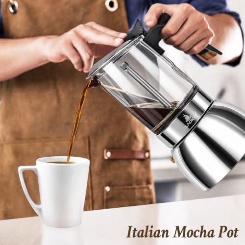 Image of LAOION Stovetop Espresso Maker, 9Cup 360ml Moka Pot, Cuban Coffee Make | Crystal Glass-top & Stainless Steel Coffee Maker Mocha Pot, Greca De Cafe, Cuban and Italian Coffee Maker for Cafetera Cubana