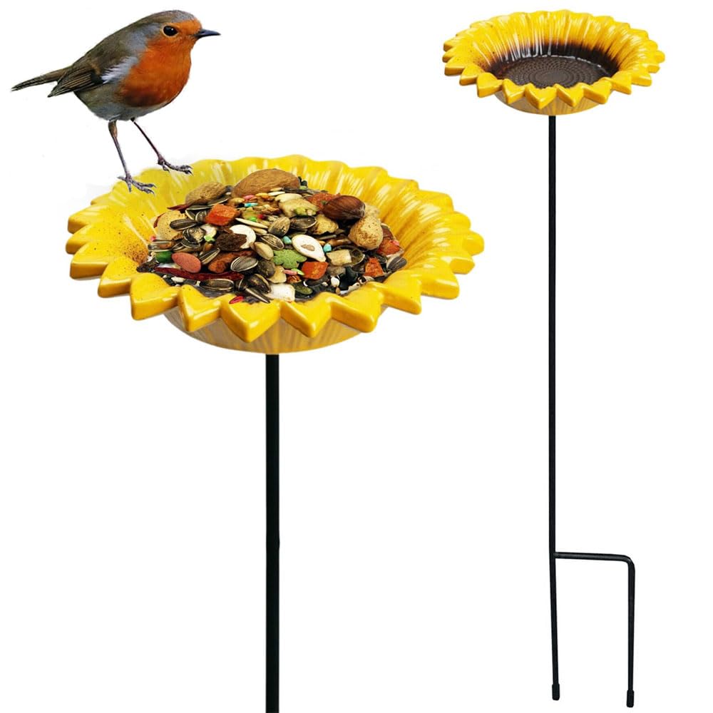 Faboer 2 Pack Cast Iron Sunflower Bird Feeder – Decorative Garden Dish for Seeds, Nuts & Water – Vintage Outdoor Feeder for Birds – Heavy-Duty Metal Hanging or Tabletop Bowl
