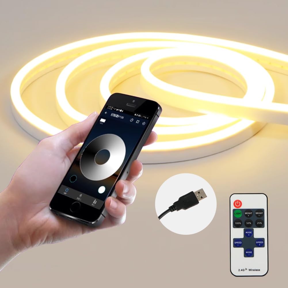 Striscia Luminosa For Telecomando, Controllo APP For Telefono Cellulare Dimmerazione E Striscia Luminosa Con Miscelazione Colori, Luce Decorativa Autoadesiva Wireless USB For Mobile TV(White,5m)