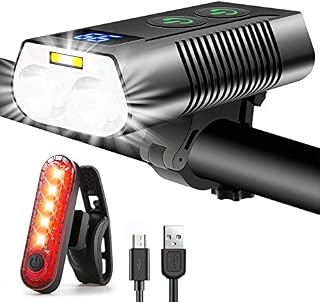 REHKITTZ Bike Lights Set Super Bright, 3300 Lumen Bike Light with Fog Light and Power Display, USB Rechargeable Bike Lights Front and Back, Super Long Standby Bicycle Lights, 7 Lighting Modes