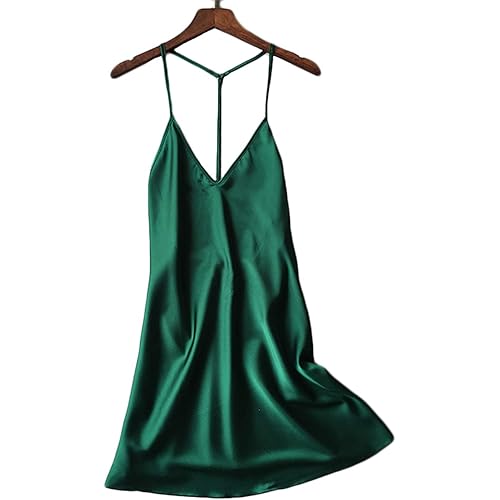 Kaei&Shi Silky Satin Nightie,Backless Lingerie for Women,Loose Sleepwear,Mini Nightgown,Spaghetti Strap Chemise