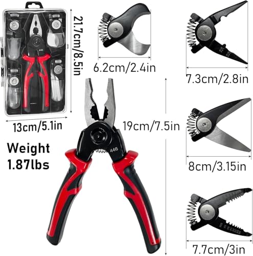 Image of 5-in-1 All Purpose Plier Tool Kit with 5 Interchangeable Heads & Storage Box | 8-Inch Multifunction Wire Stripper, Cable Cutter, Crimping Tool & Scissor Pliers for Electricians, Repair