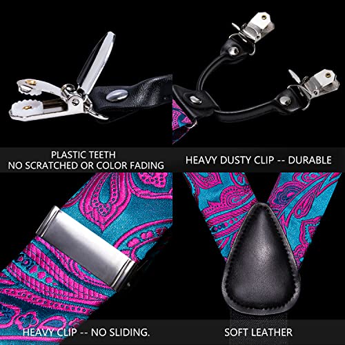 Image of Barry.Wang Men Suspender Set with Necktie Elastic Y Type Heavy Duty 6 Clips Braces Tie Handkerchief Cufflink Pin 6PCS