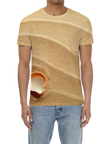 Men T-Shirts, Fashion Funny 3D Gold Beach With Shell Printed Short Sleeve Shirts Round Neck 3D Print Tees T-Shirt For Men #TOP1